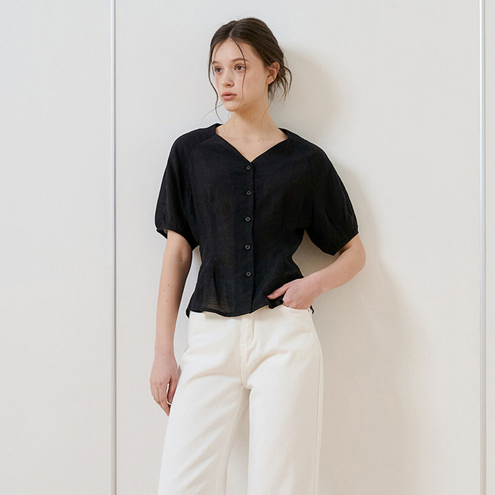 bibyseob Heart neck raglan blouse black [T52]