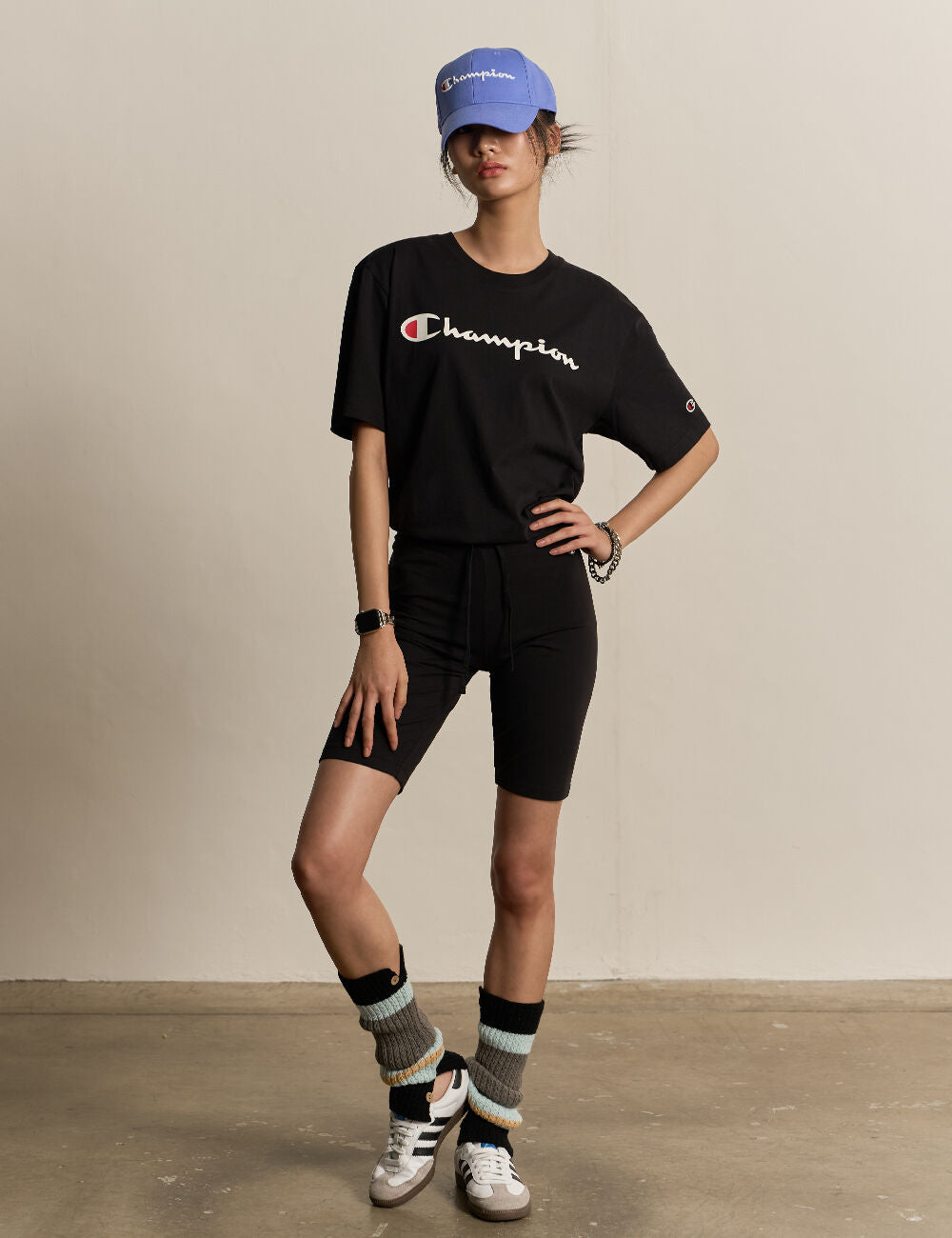 CHAMPION Big Script Logo Cotton Short Sleeve T-Shirt Black