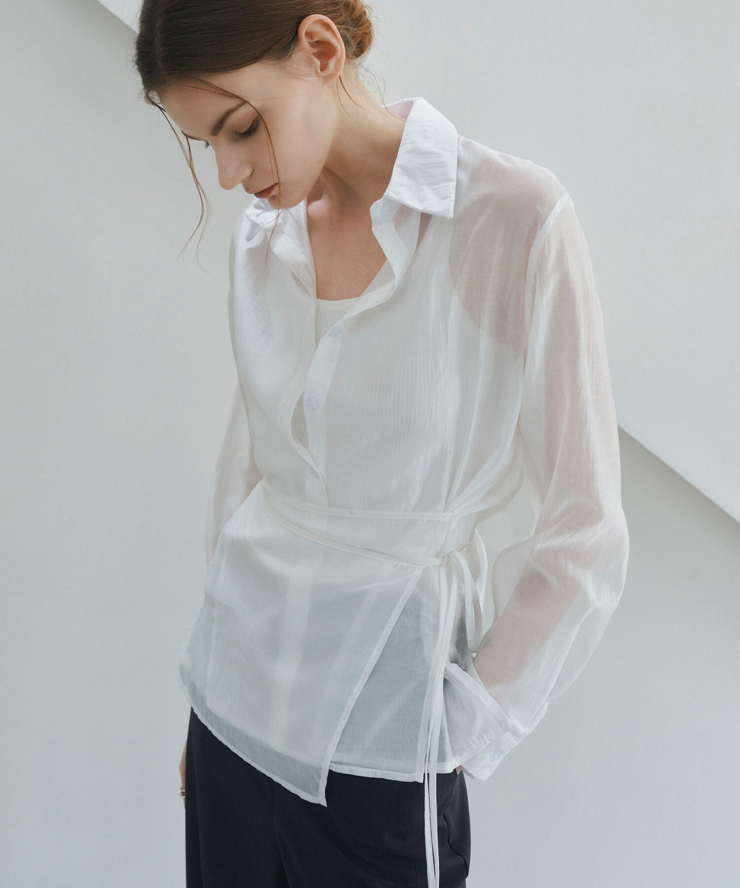 NONANDNON See-through wrap shirt _NHBL6469
