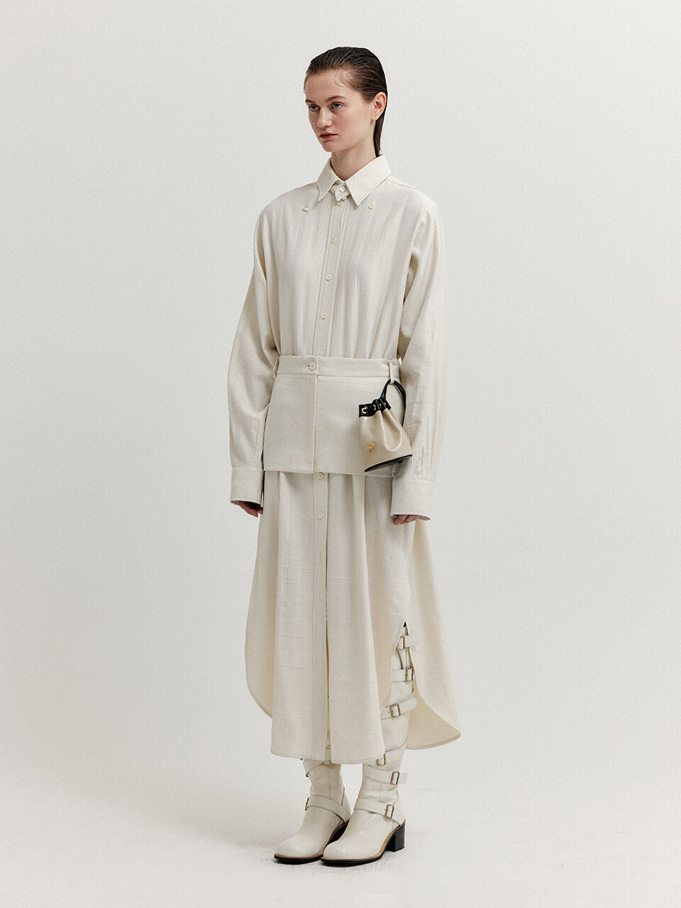 EENK XYO Shirt Dress with Separable Collar and Skirt Belt - Ivory