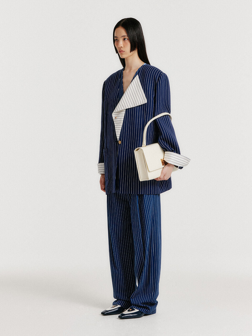 EENK YERIDA One-Button Jacket - Navy Stripe