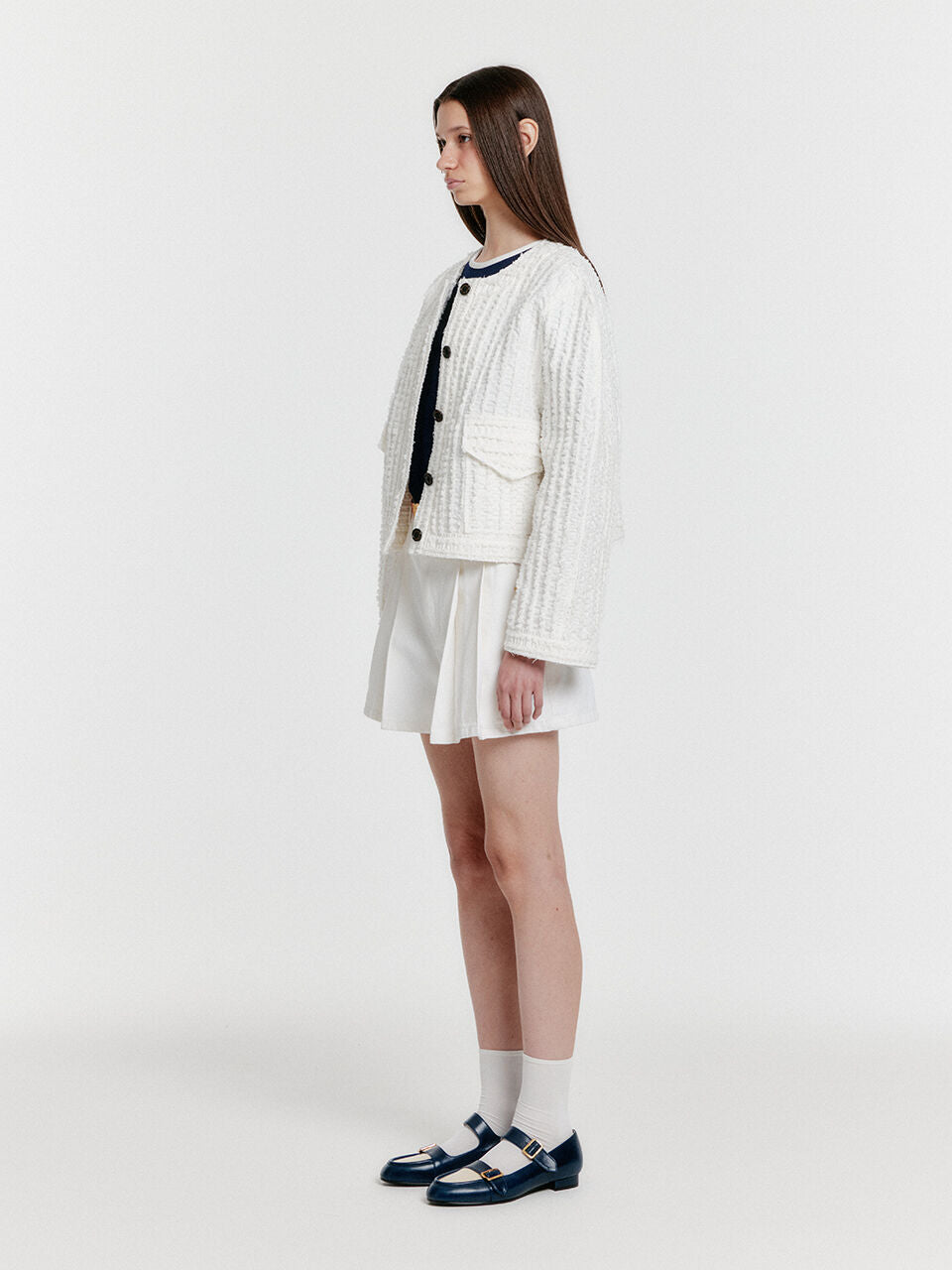 EENK YELLY Short Textured Single Jacket - White