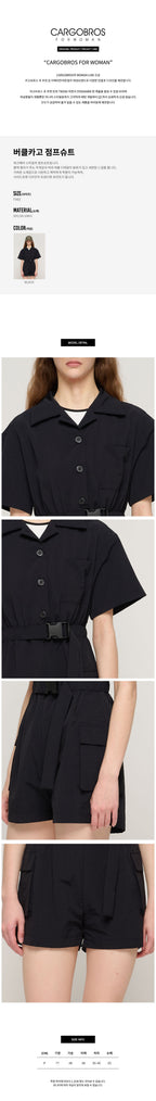 CARGOBROS CARGOBROS Buckle Cargo Shorts Jumpsuit (Black)
