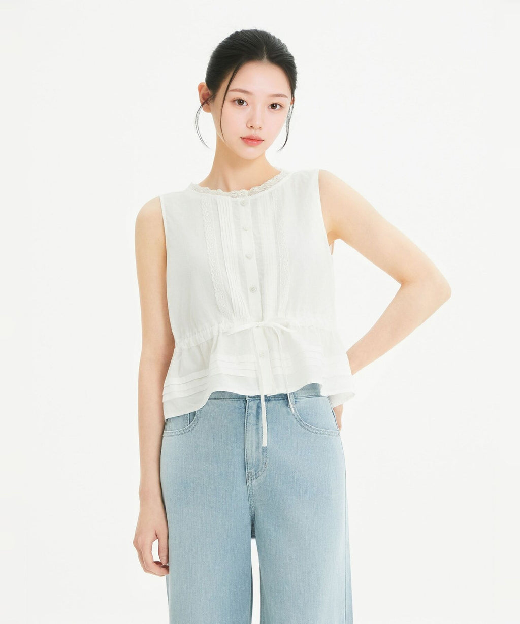 ROEM Pintuck lace tank top blouse RMBLG37R14