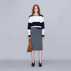 YCH STRIPED KNIT CROP TOP NAVY (W23KT808NV)