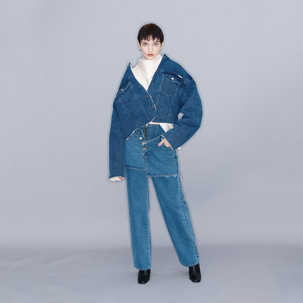 YCH DOUBLE LAYERED CUT-OUT JEANS BLUE (W23DB704BL)