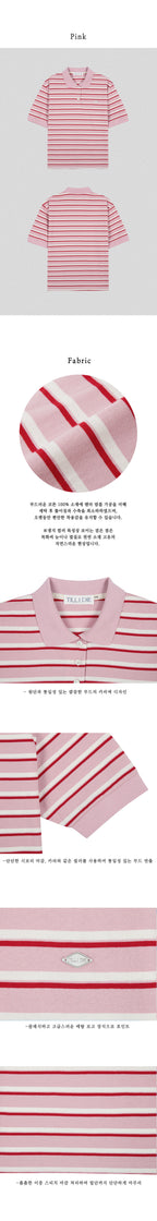 TILLIDIE Striped collar t-shirt TISU04TS01_Pink