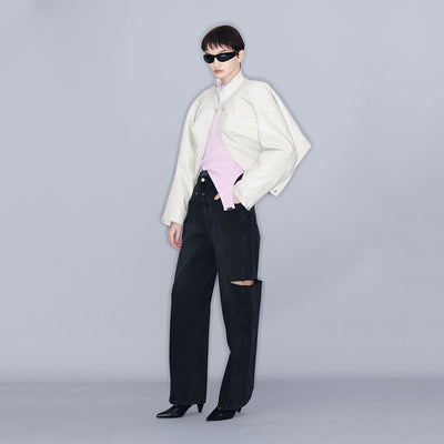 LEATHER BIKER JACKET CREAM (W23JK105CR)