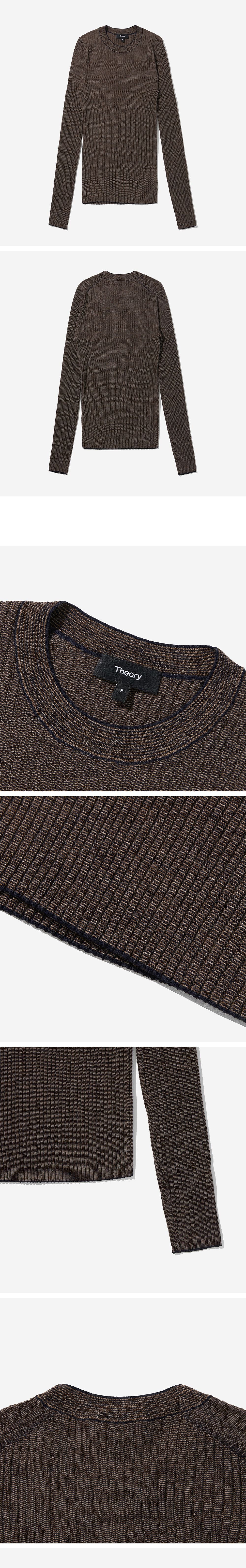 THEORY THEORY Micro Long Sleeve Knit - Dark Beige/Ivory