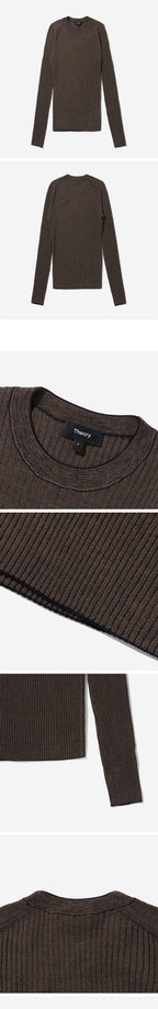 THEORY THEORY Micro Long Sleeve Knit - Dark Beige/Ivory
