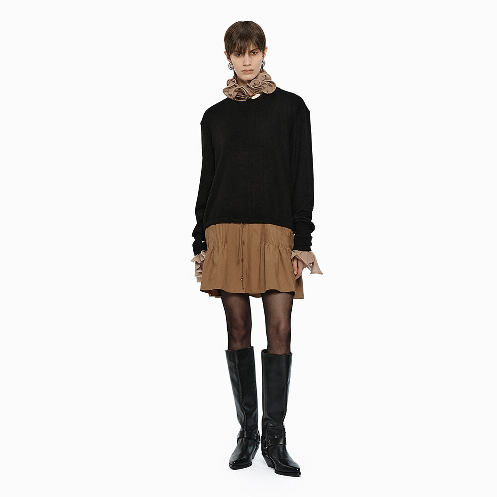 YCH SHIRRING SKIRT LAYERED TOP BLACK (W24TO10011BK)