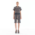 EENK ULLAD Stripe Knit Shorts - Navy/Beige Stripe