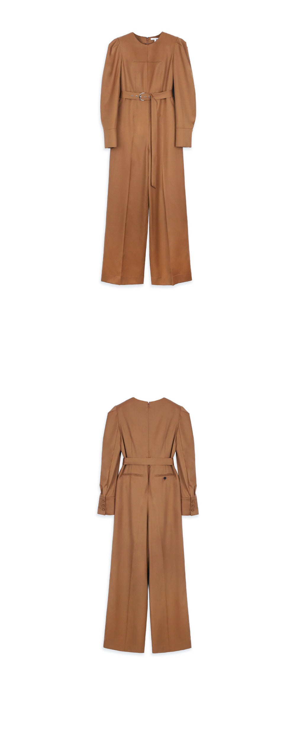 WOVEMENT Belted Wool Jumpsuit Brown WBAFJS001BR