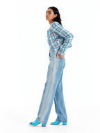 EENK UNEVA Asymmetric Front Denim Pants - Denim Blue