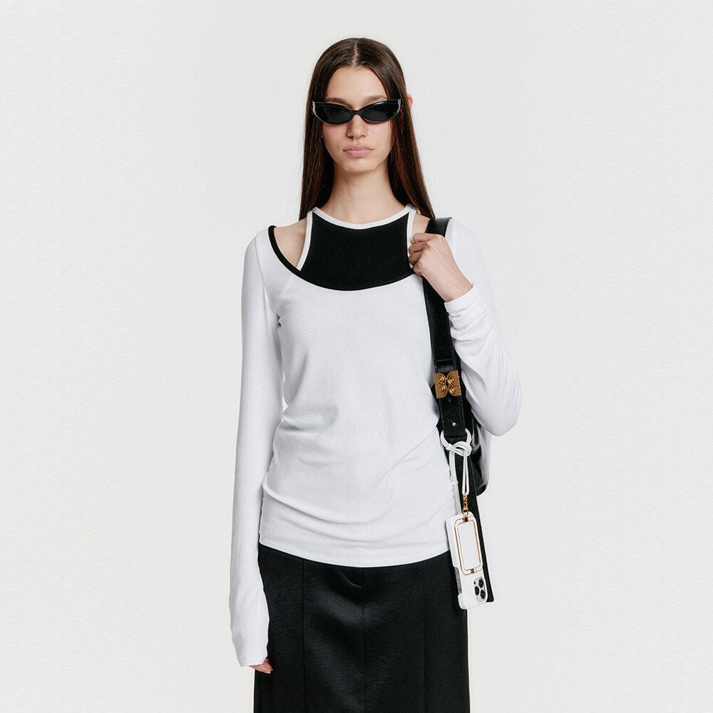 EENK YOU Contrast Long Sleeve Jersey Top - White