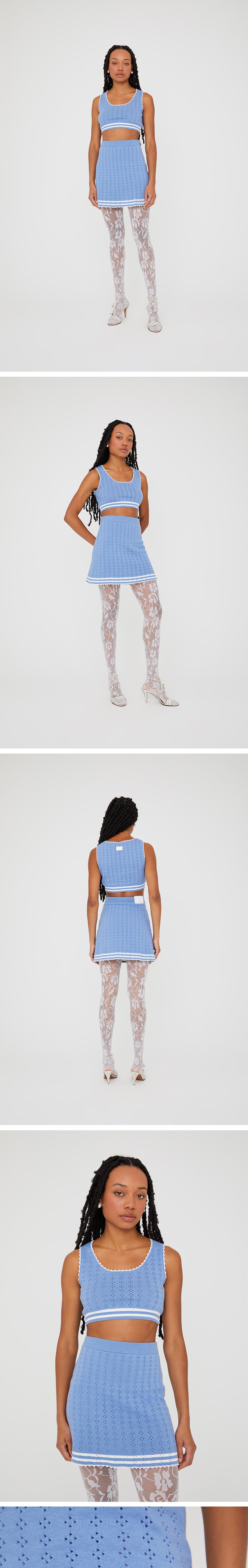 SHRIMPS SHRIMPS SERENA Pointel Knit Mini Skirt - Blue/Cream