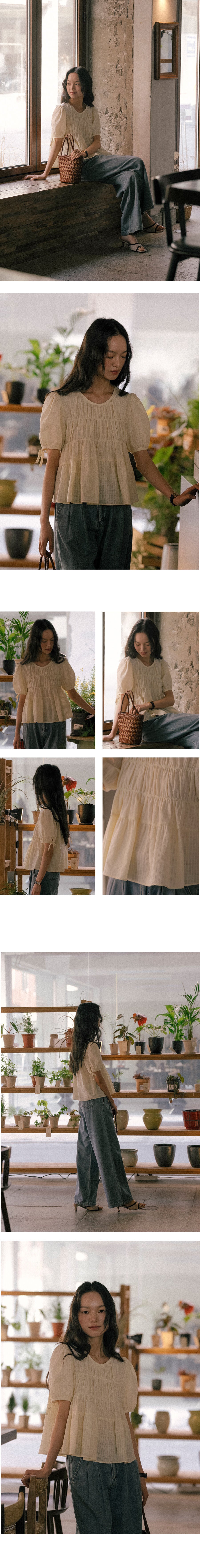 TILLIDIE Shirring puff blouse TISU01BL10_Butter