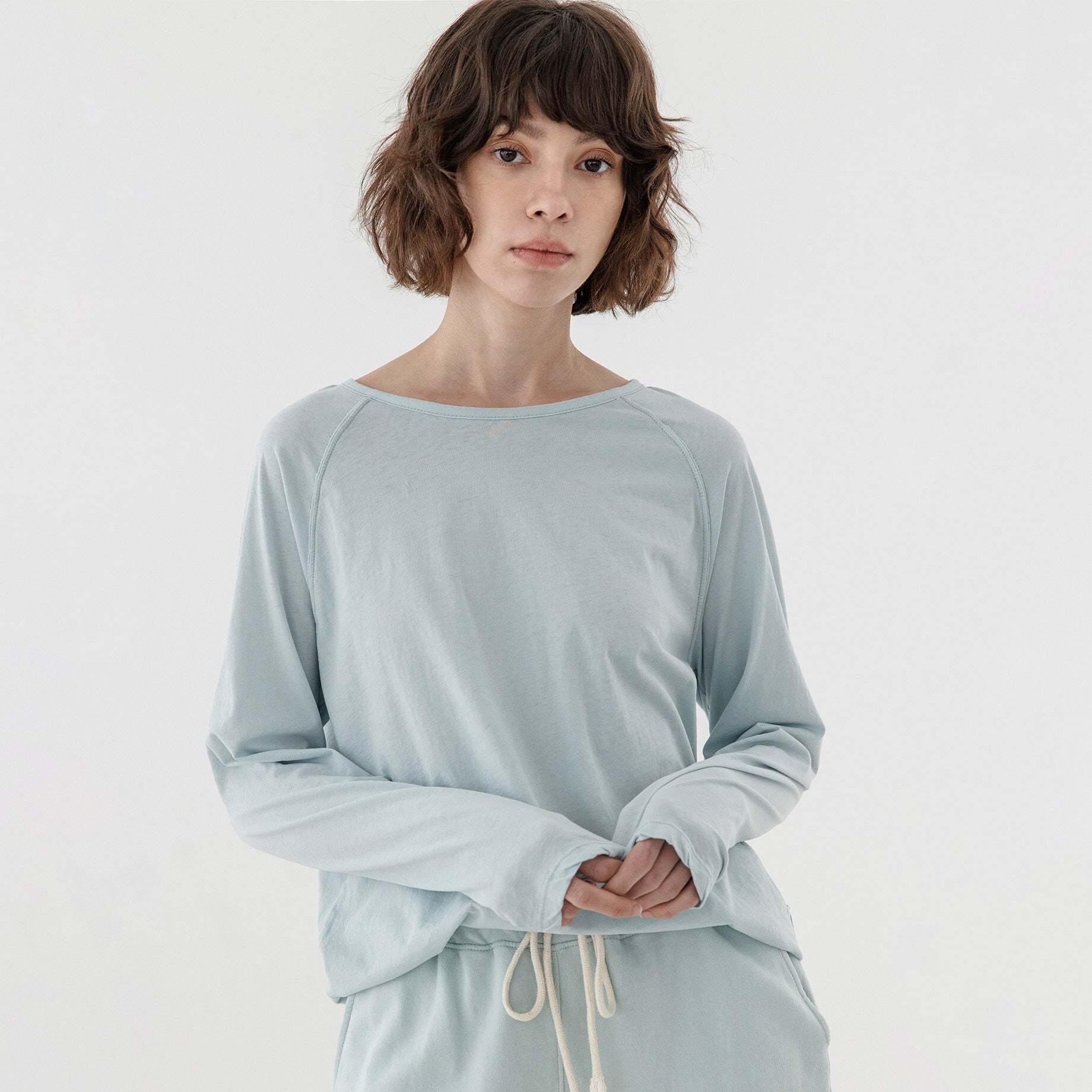 KOZNOK Maria loose fit Nagrang layered pure cotton women's long sleeve t-shirt indie blue