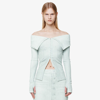 OFF-SHOULDER CORSET LONG-SLEEVE TSHIRT KHAKI (F24TO9042KK)