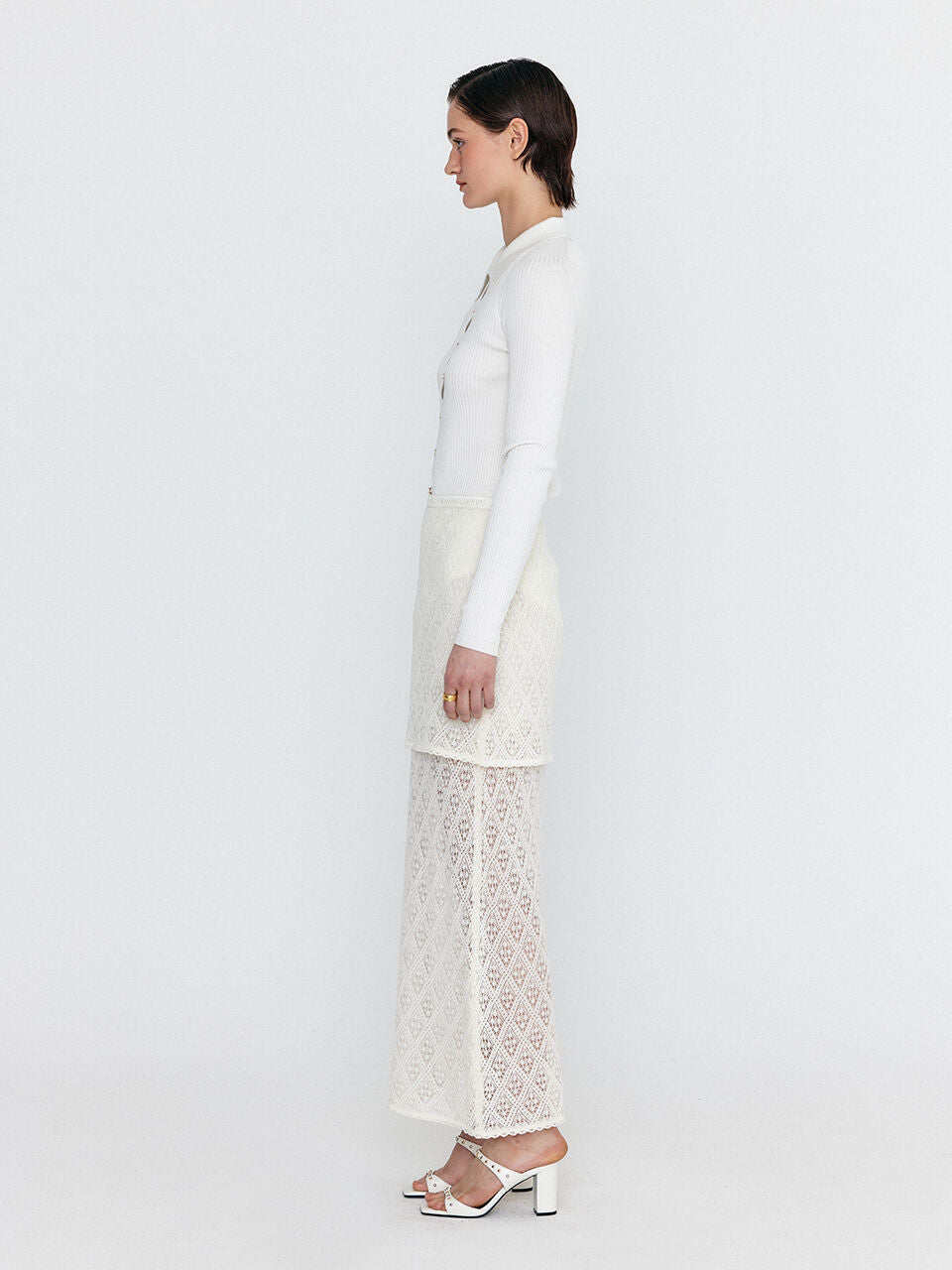 EENK EENK WIONY Diamond-Lace Layered Knit Skirt - Ivory