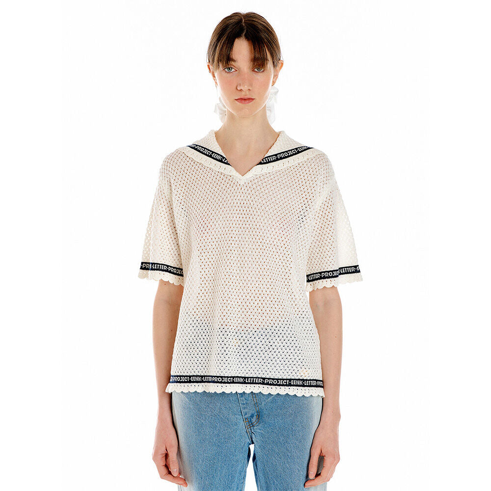 EENK EENK UTI Lettering Point Knit Top - Ivory/Black
