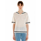 EENK EENK UTI Lettering Point Knit Top - Ivory/Black