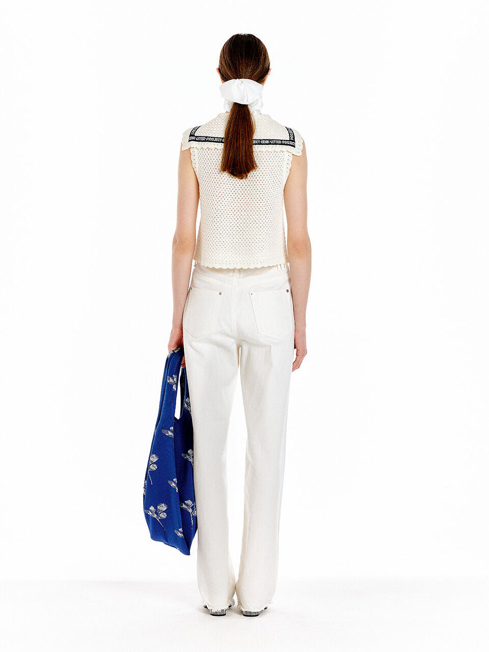 EENK UTA Lettering Point Knit Vest - Ivory