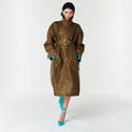 YCH BELTED FAUX LEATHER COAT KHAKI (F23OT004KK)