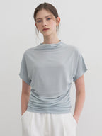 MOMET Druff shirring t-shirt sky blue