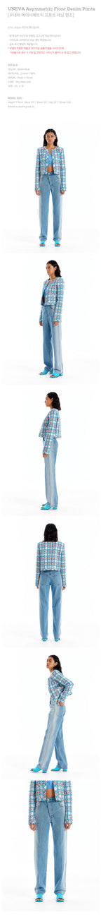EENK UNEVA Asymmetric Front Denim Pants - Denim Blue