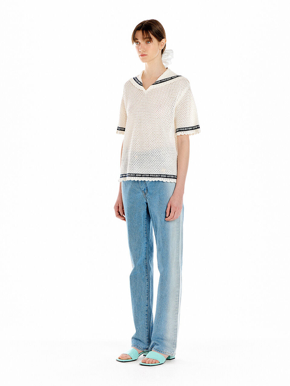EENK EENK UTI Lettering Point Knit Top - Ivory/Black