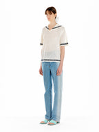 EENK EENK UTI Lettering Point Knit Top - Ivory/Black