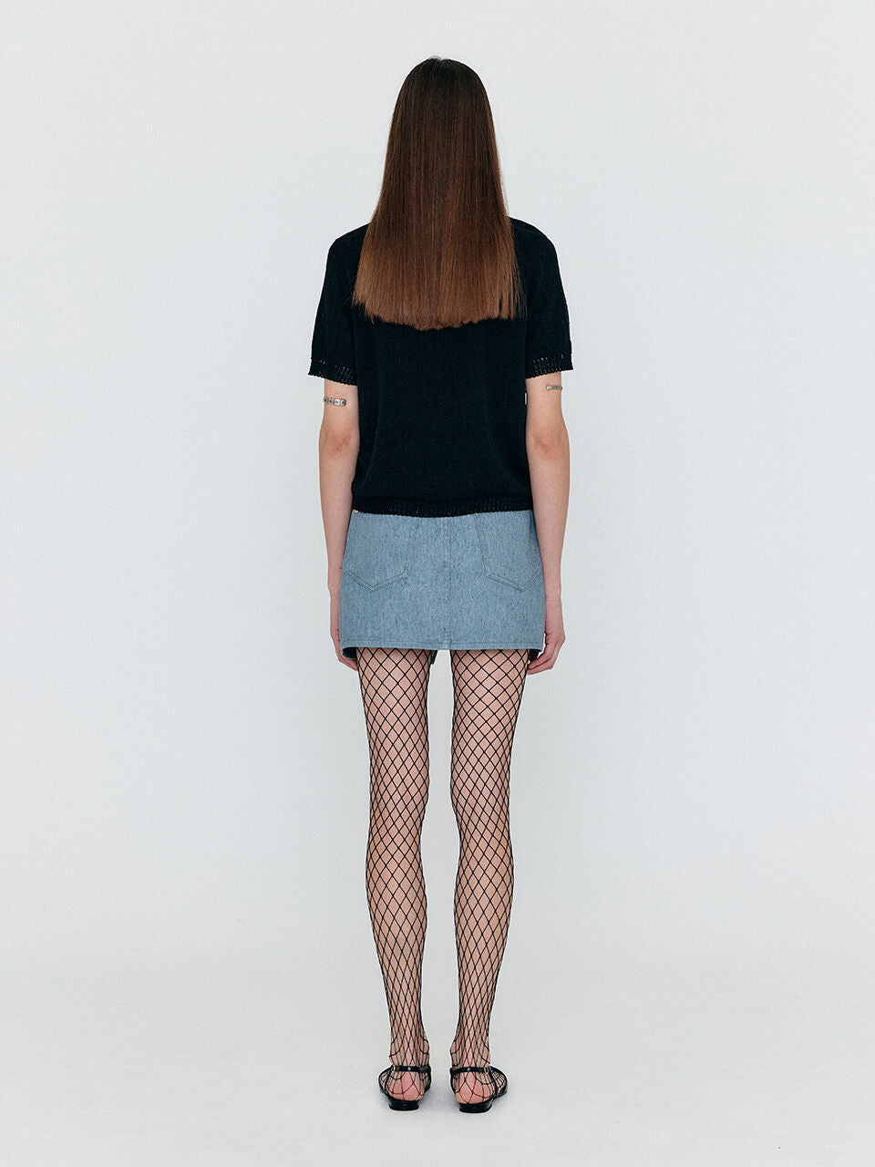 EENK WENETA Asymmetric Front Denim Mini Skirt - Grey Blue