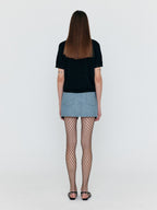 EENK WENETA Asymmetric Front Denim Mini Skirt - Grey Blue