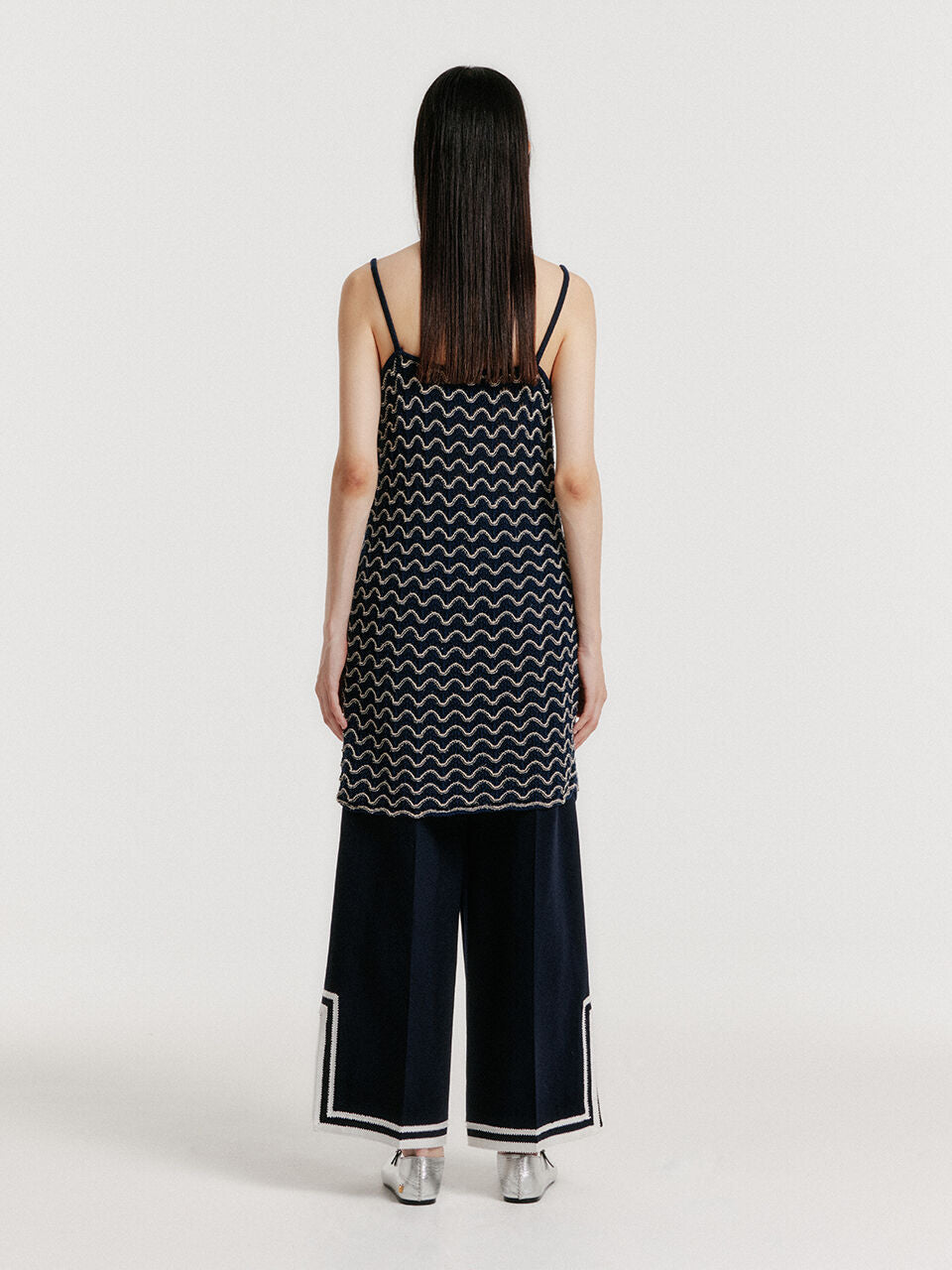 EENK YUTONI Lace Textured Knit Dress - Navy/Cream