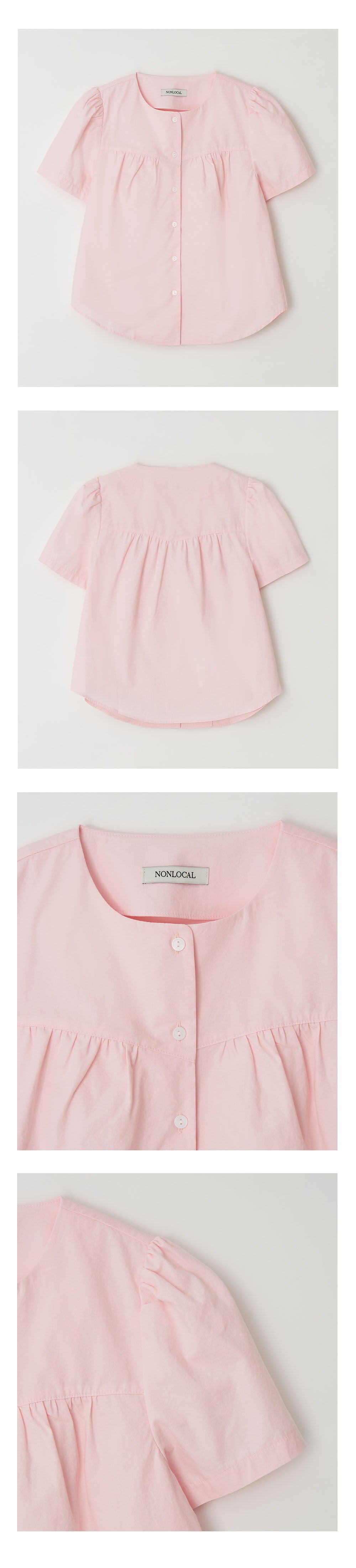 NONLOCAL Julia Shirring Blouse - Light Pink