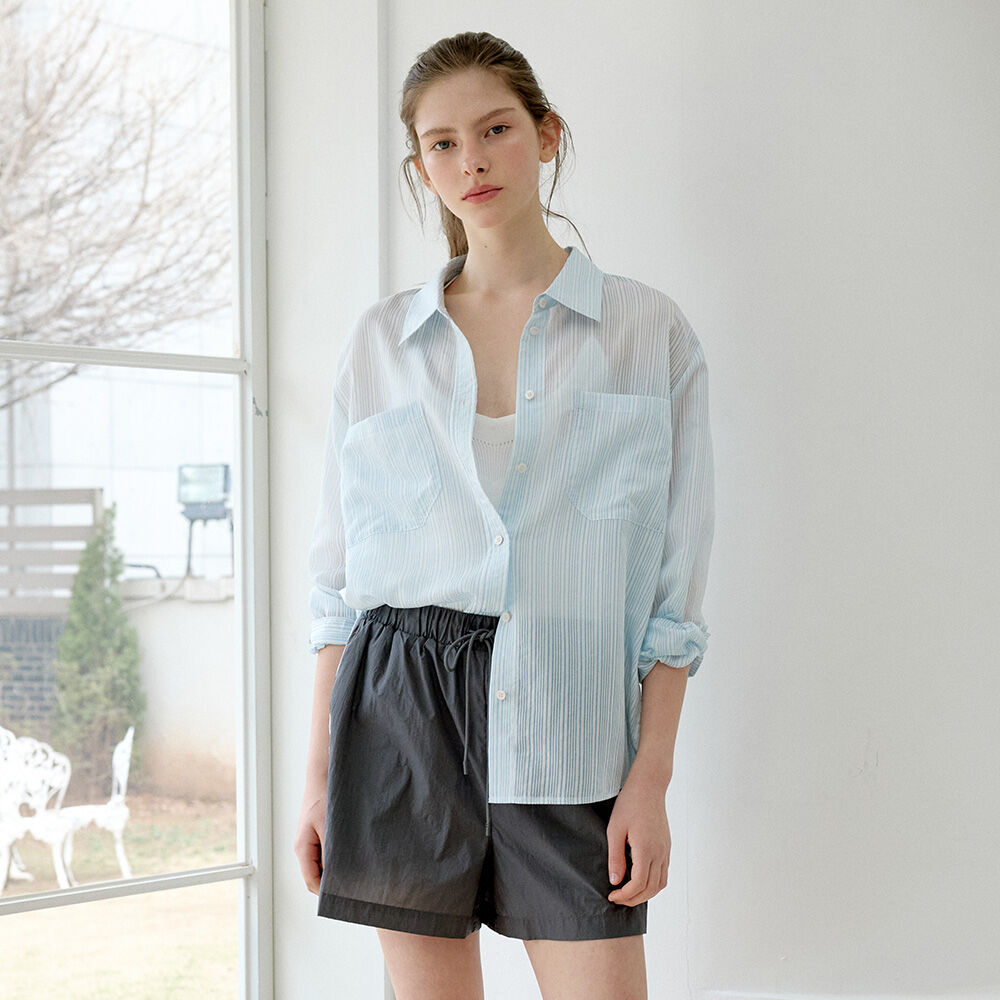 OLIVE DES OLIVE Big pocket sheer striped shirt OW6MB4090