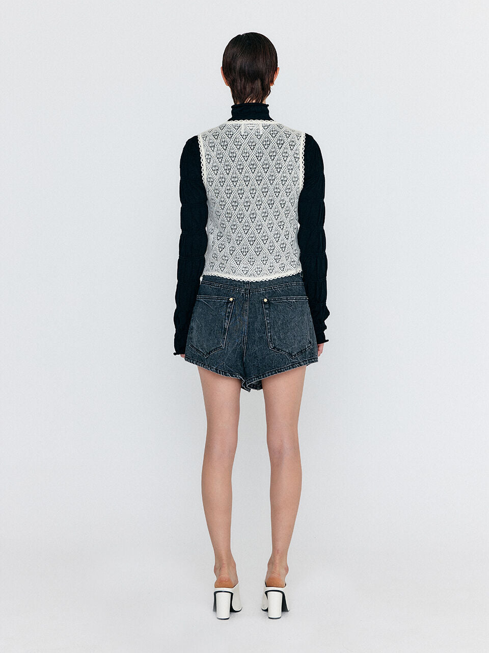 EENK WOCO Folded Front Denim Shorts - Grey