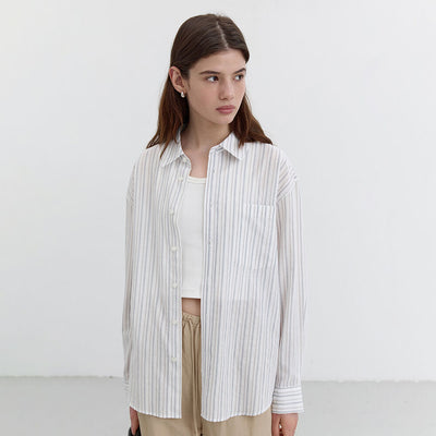 UNISEX CLASSIC OVERSHIRT BEIGE STRIPE_UDSH5B123I2