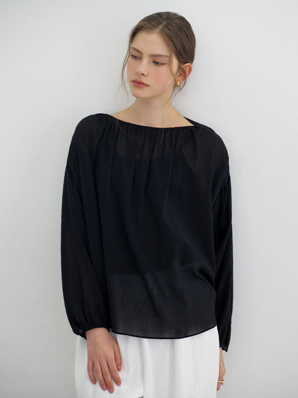 MOMET Milo Yoru Shirring Blouse Black
