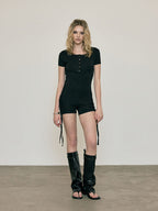 NO EXTRA TOUCH NO EXTRA TOUCH Jumpsuit Henley Neck Black