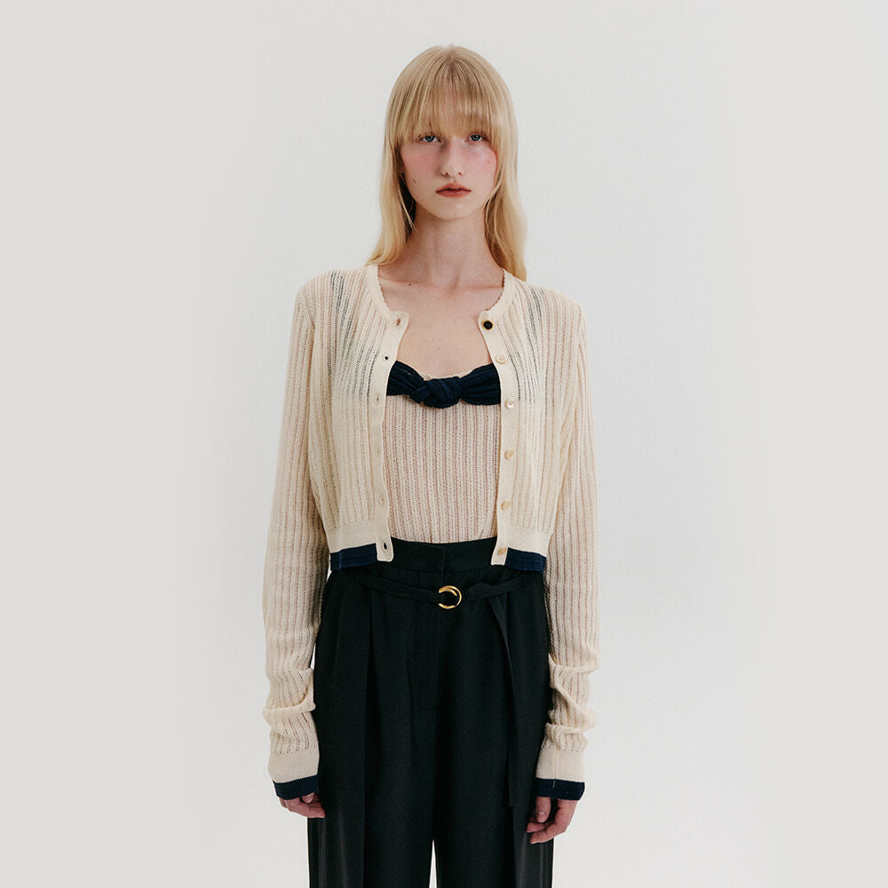 EENK Contrast Knit Cardigan - Ivory