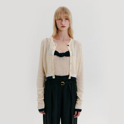 Contrast Knit Cardigan - Ivory