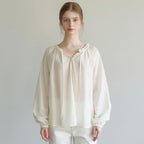 ATCORNER [Influencer wearing] Comfort frill neck shirring blouse ivory AT6BLA017IV