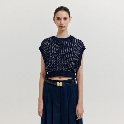 EENK XIKI Crop Knit Vest - Navy