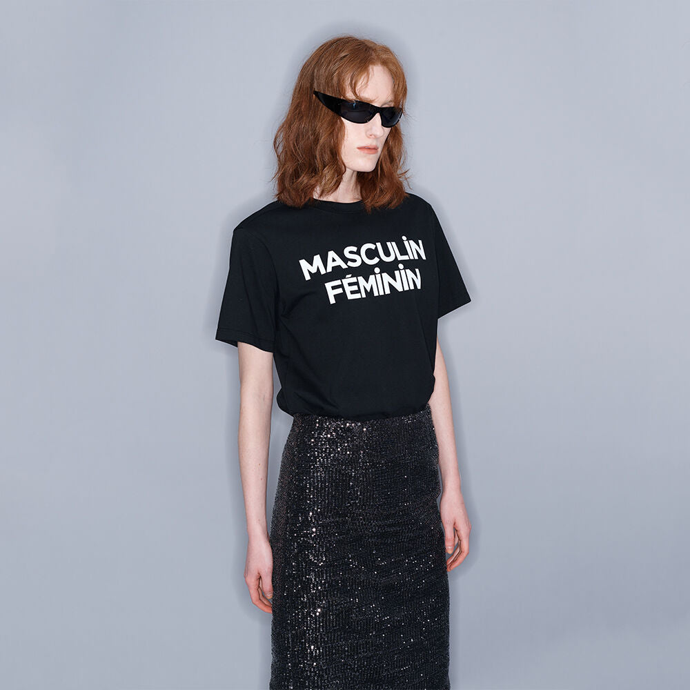 YCH MASCULIN FEMININ-PRINT T-SHIRT BLACK (W23TO907BK)