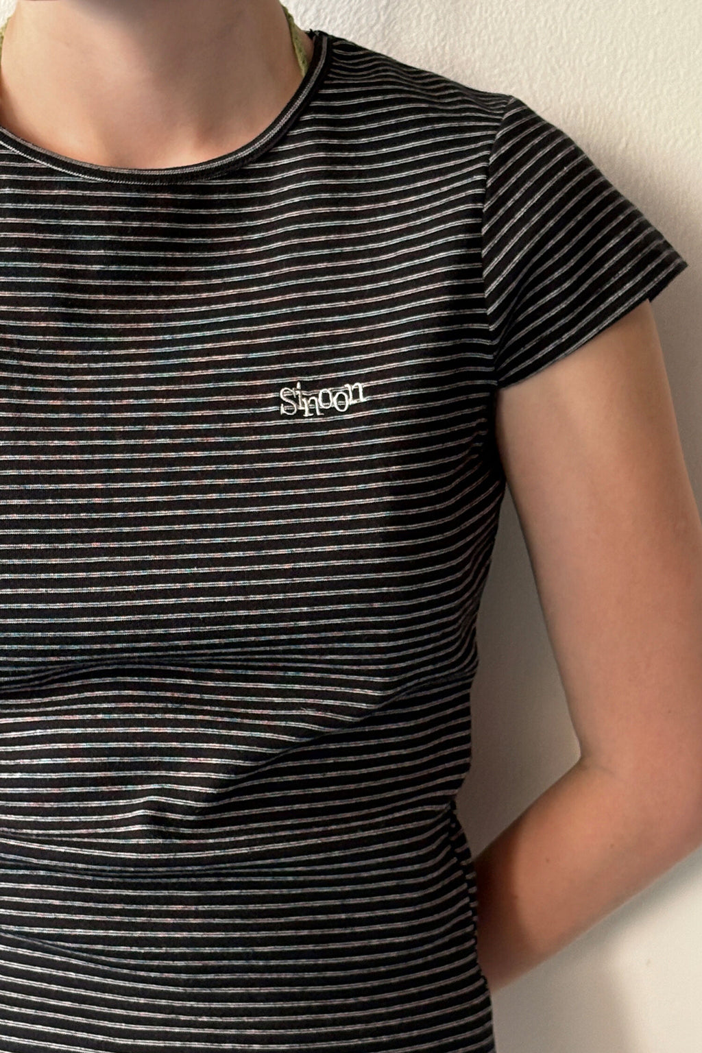 SINOON Stripe Cap Sleeve T-shirt (Black)