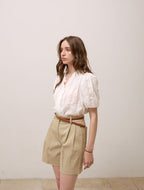 KELLY DONAHUE Frill jacquard V blouse