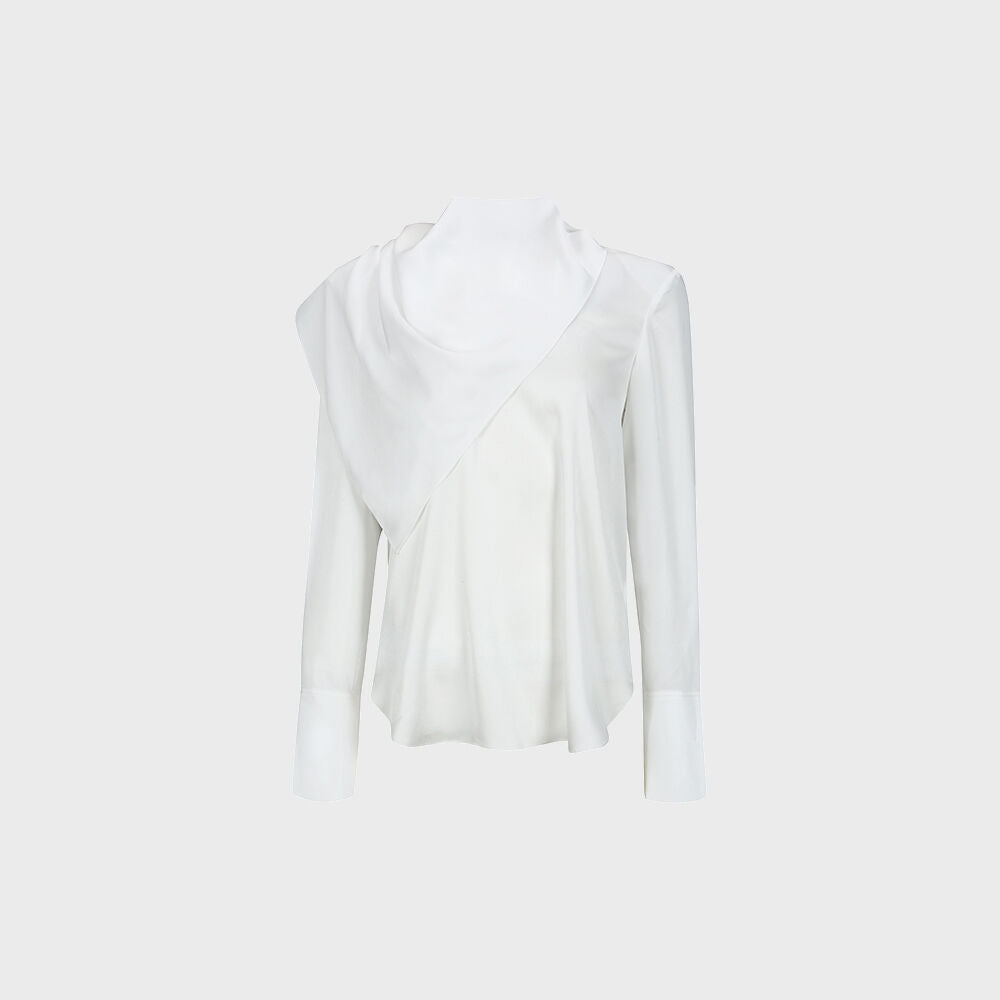 YCH SCARF-DETAILED BLOUSE WHITE (F24BL3031WH)