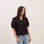 KELLY DONAHUE Frill jacquard V blouse